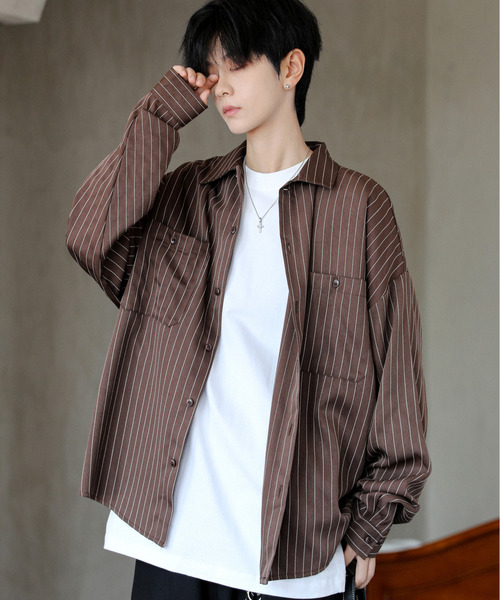 90s 茶色×黄色 3ピースウールセットアップ　ストライプ シャツ ピンズ付き 90s 茶色×黄色 3ピースウールセットアップ ストライプ シャツ