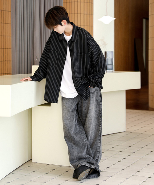 neos（ネオス）の「■新色追加【neos】ルーズシルエット ピンストライプ ロングスリーブ ワーク シャツ（シャツ/ブラウス・メンズ・ネイビー/グレイッシュベージュ/ブラック/ワインレッド/グリーン/ホワイト/ブラウン・MEDIUM/X-LARGE/LARGE）」の14枚目の写真