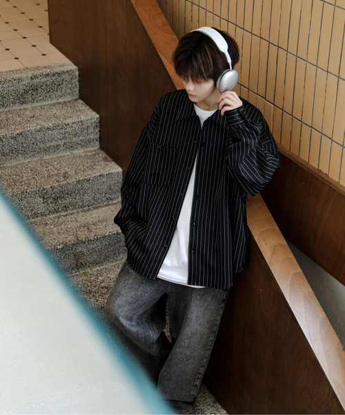 neos（ネオス）の「■新色追加【neos】ルーズシルエット ピンストライプ ロングスリーブ ワーク シャツ（シャツ/ブラウス・メンズ・ネイビー/グレイッシュベージュ/ブラック/ワインレッド/グリーン/ホワイト/ブラウン・MEDIUM/X-LARGE/LARGE）」の18枚目の写真