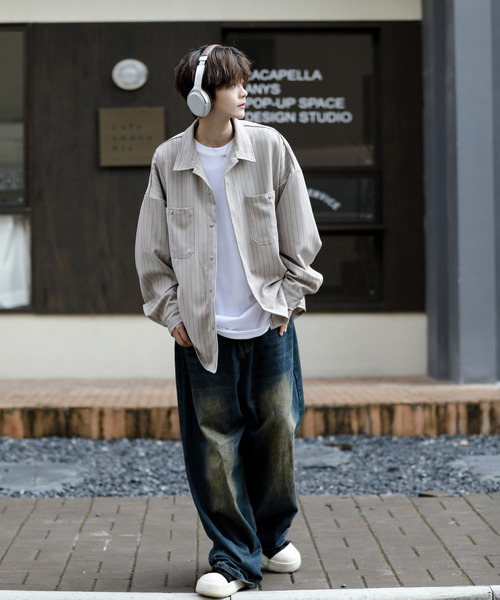 neos（ネオス）の「■新色追加【neos】ルーズシルエット ピンストライプ ロングスリーブ ワーク シャツ（シャツ/ブラウス・メンズ・ネイビー/グレイッシュベージュ/ブラック/ワインレッド/グリーン/ホワイト/ブラウン・MEDIUM/X-LARGE/LARGE）」の20枚目の写真