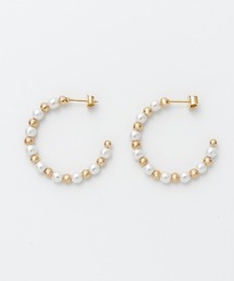 パール×ゴールド ラウンドフープピアス (両耳用)