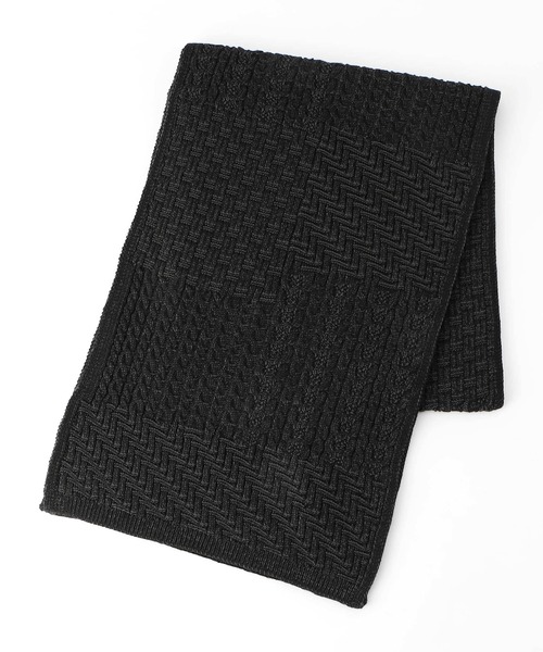 NICOLE CLUB FOR MEN（ニコルクラブフォーメン）の「編地切替 プレーティングマフラー（マフラー・メンズ・ブラック系/ホワイト系1/ホワイト系2/ブラウン系・FREE）」の3枚目の写真