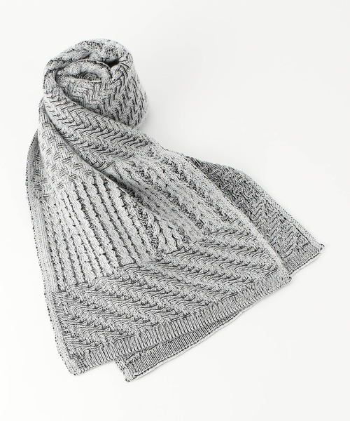 NICOLE CLUB FOR MEN（ニコルクラブフォーメン）の「編地切替 プレーティングマフラー（マフラー・メンズ・ブラック系/ホワイト系1/ホワイト系2/ブラウン系・FREE）」の6枚目の写真