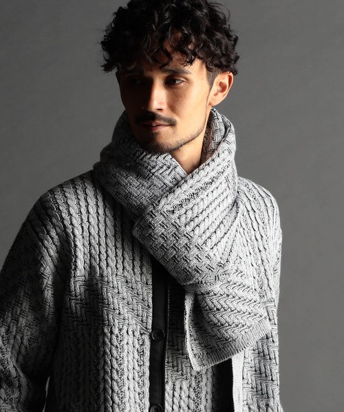 NICOLE CLUB FOR MEN（ニコルクラブフォーメン）の「編地切替 プレーティングマフラー（マフラー・メンズ・ブラック系/ホワイト系1/ホワイト系2/ブラウン系・FREE）」の9枚目の写真