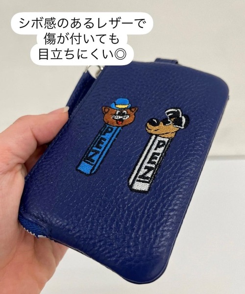PEZ(ペッツ) ×ear 牛革 カラビナ付きパス＆キーケース イアパピヨネ刺繍 PEZ(ペッツ) ×ear】《牛革》カラビナ付きパス＆キーケース（キー