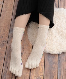 VIBGYOR Women | 【float】5本指 サイド カラフル ハート ケーブル デザイン クルー丈 ソックス(ソックス/靴下)