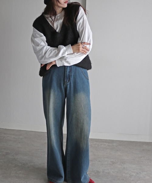 COURO（コウロ）の「バルキーフェザーニットベスト（ベスト・レディース・ブラック/杢グレー/グレイッシュベージュ/アイボリー・M）」の9枚目の写真