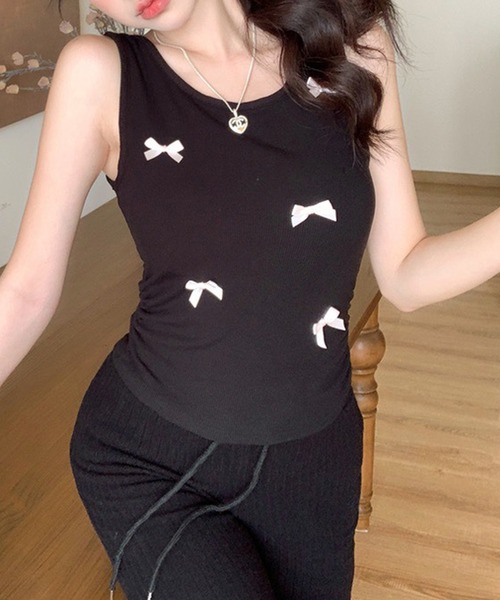 one after another NICE CLAUP｜ビジューロゴ&リボンTシャツ