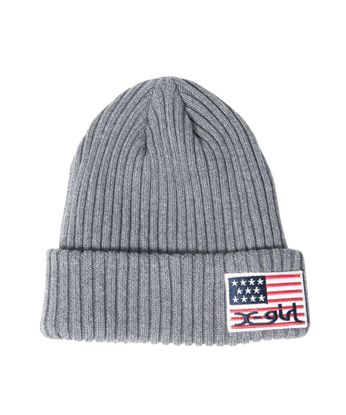 X-girl（エックスガール）の「STAR & STRIPES KNIT CAP（ニットキャップ/ビーニー・レディース・ホワイト/ブラック/アッシュ・ONE SIZE）」の3枚目の写真