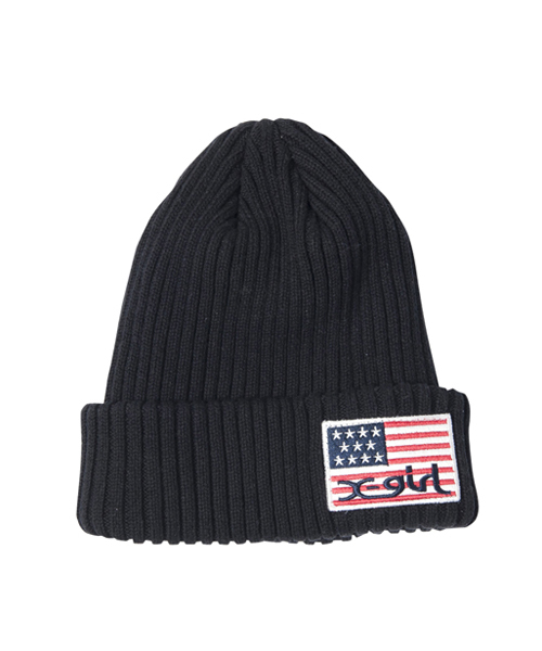 X-girl（エックスガール）の「STAR & STRIPES KNIT CAP（ニットキャップ/ビーニー・レディース・ホワイト/ブラック/アッシュ・ONE SIZE）」の2枚目の写真