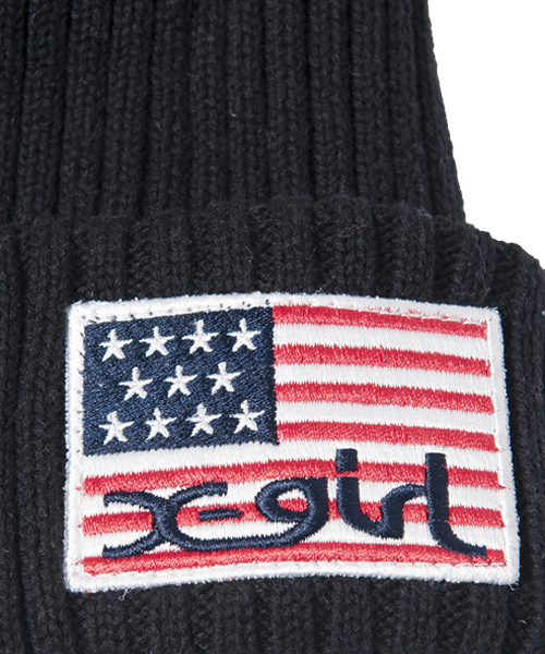 X-girl（エックスガール）の「STAR & STRIPES KNIT CAP（ニットキャップ/ビーニー・レディース・ホワイト/ブラック/アッシュ・ONE SIZE）」の4枚目の写真