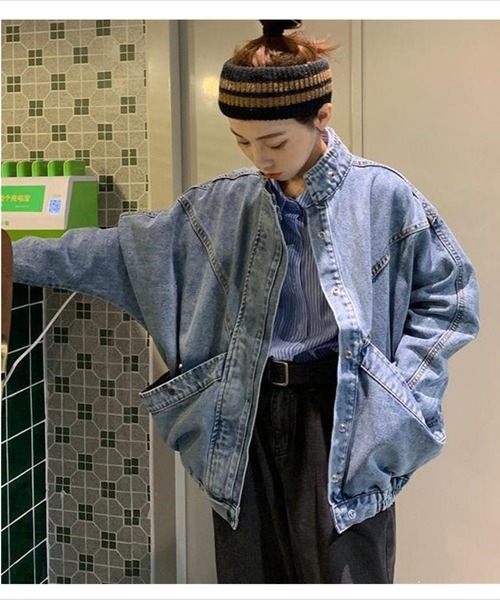 nagonstans デニムジャケット　ドルマン モックネックドルマンGジャン/オーバーサイズGジャン/デニム（デニム