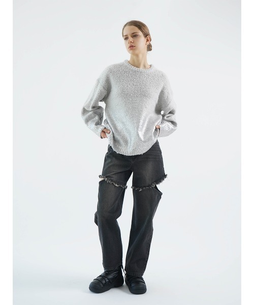 :ETHROF(イーサオブ)の「METALLIC PRINT LOOP YARN KNIT(ニット/セーター・レディース・チャコール/グレー/アイボリー・MEDIUM)」の21枚目の写真