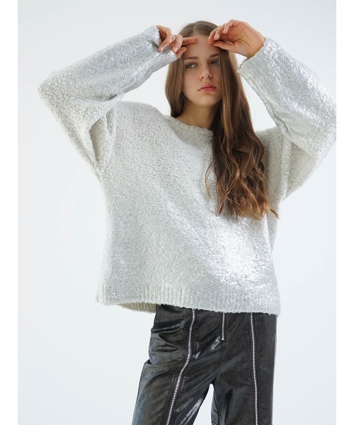 :ETHROF(イーサオブ)の「METALLIC PRINT LOOP YARN KNIT(ニット/セーター・レディース・チャコール/グレー/アイボリー・MEDIUM)」の19枚目の写真