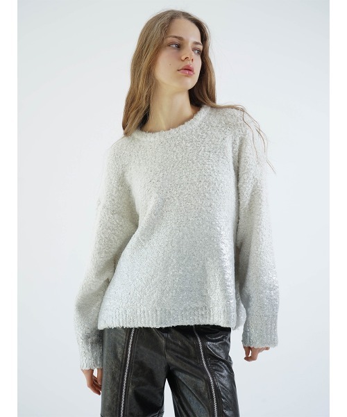 :ETHROF(イーサオブ)の「METALLIC PRINT LOOP YARN KNIT(ニット/セーター・レディース・チャコール/グレー/アイボリー・MEDIUM)」の18枚目の写真