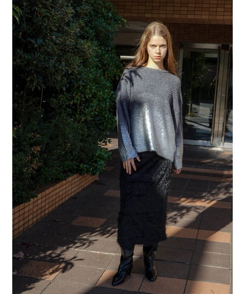 :ETHROF(イーサオブ)の「METALLIC PRINT LOOP YARN KNIT(ニット/セーター・レディース・チャコール/グレー/アイボリー・MEDIUM)」の16枚目の写真