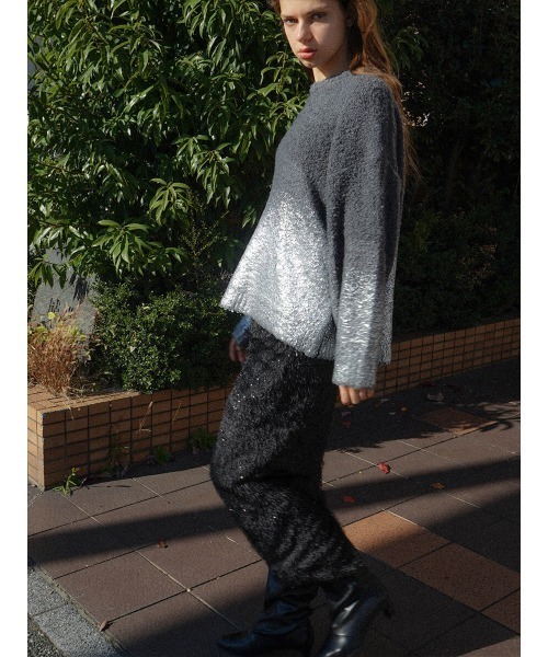 :ETHROF(イーサオブ)の「METALLIC PRINT LOOP YARN KNIT(ニット/セーター・レディース・チャコール/グレー/アイボリー・MEDIUM)」の15枚目の写真