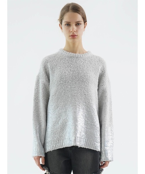:ETHROF(イーサオブ)の「METALLIC PRINT LOOP YARN KNIT(ニット/セーター・レディース・チャコール/グレー/アイボリー・MEDIUM)」の14枚目の写真