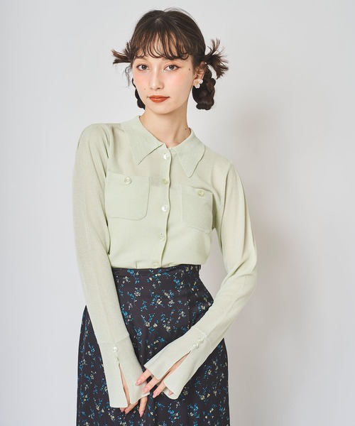 31 Sons de mode（トランテアン　ソン　ドゥ　モード）の「シアーポロニット（ニット/セーター・レディース・ブラック/グリーン/オフホワイト・フリー）」の9枚目の写真