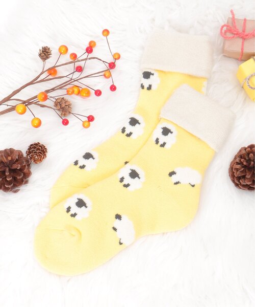 LBC(エルビーシー)の「裏起毛ソックス シープ(ソックス/靴下・レディース・グリーン/イエロー/ネイビー・FREE)」の1枚目の写真