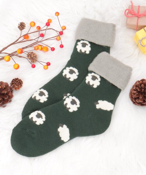 LBC(エルビーシー)の「裏起毛ソックス シープ(ソックス/靴下・レディース・グリーン/イエロー/ネイビー・FREE)」の2枚目の写真