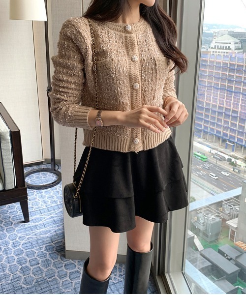 paravion(パラビオン)の「ツイード風ニットジャケット(ノーカラージャケット・レディース・ブラウン/ピンク/ホワイト/ブラック/グレー・FREE)」の17枚目の写真