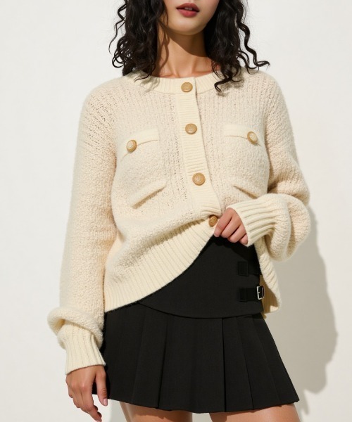 paravion(パラビオン)の「ツイード風ニットジャケット(ノーカラージャケット・レディース・ブラウン/ピンク/ホワイト/ブラック/グレー・FREE)」の14枚目の写真