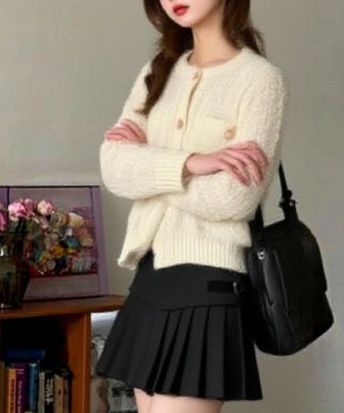 paravion(パラビオン)の「ツイード風ニットジャケット(ノーカラージャケット・レディース・ブラウン/ピンク/ホワイト/ブラック/グレー・FREE)」の15枚目の写真