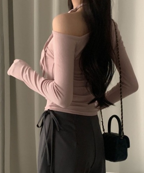 Teem Store(チームストア)の「リボンチョーカー付 ワンショルダーショートピチロンT(Tシャツ/カットソー・レディース・ブラック/ホワイト/ピンク・F)」の14枚目の写真