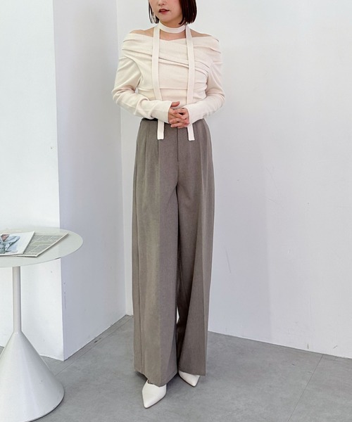 archives（アルシーヴ）の「ベルト付ワイドタックスラックス（スラックス・レディース・ベージュ/チャコールグレー/モカ・MEDIUM）」の7枚目の写真