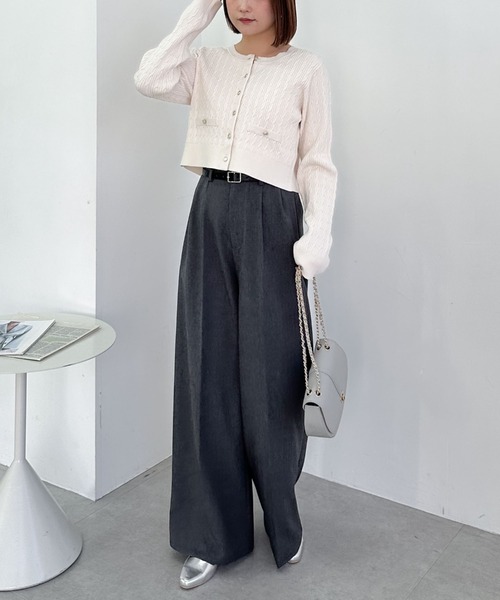 セール】ベルト付ワイドタックスラックス（スラックス
