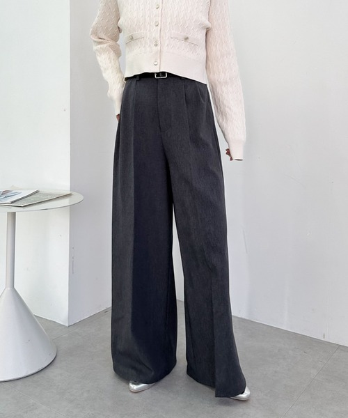 archives（アルシーヴ）の「ベルト付ワイドタックスラックス（スラックス・レディース・ベージュ/チャコールグレー/モカ・MEDIUM）」の14枚目の写真