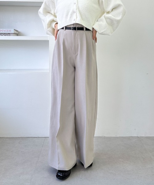 セール】ベルト付ワイドタックスラックス（スラックス