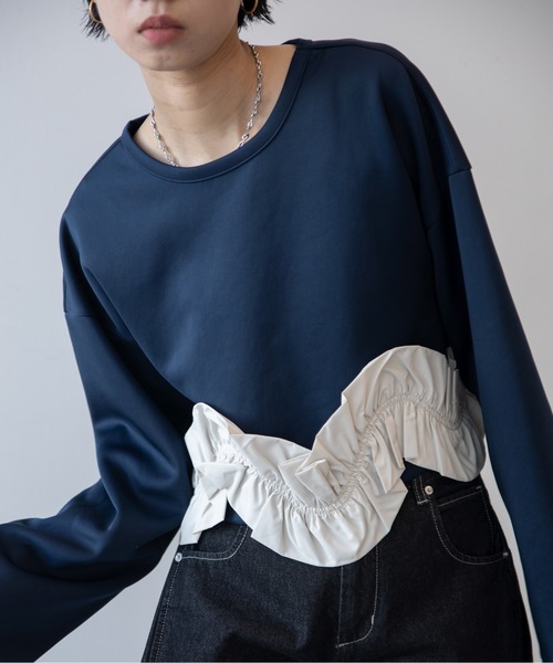 セール】ウェーブドッキングショート丈トレーナー/SETUP（スウェット