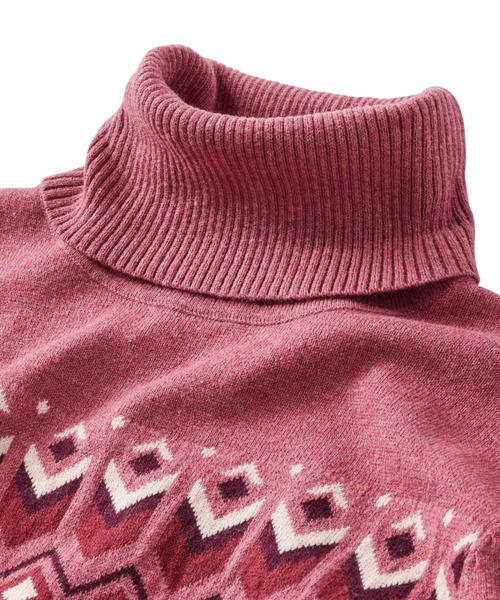 ニット セーター コットン/カシミヤ・セーター、タートルネック　インターシャ 米国フィット・プチ レディース コットン/カシミヤ・セーター、タートルネック インターシャ