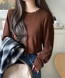 classicalelf（クラシカルエルフ）の「着映えトップス。シンプルライトリブニット(半袖）(長袖）（Tシャツ/カットソー）」