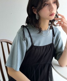 秋を先取り☆上品に華奢魅せできる着映えトップス。シンプルライトリブニットカットソー(半袖）(長袖）
