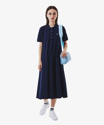 LACOSTE | 鹿の子地マキシ丈ドレス ポロワンピース フレア Iライン(シャツワンピース)