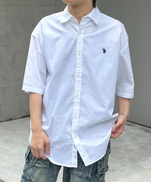 U.S. POLO ASSN.(ユーエスポロアッスン)の「【US POLO ASSN】ベーシック / オンブレチェック / ストライプ ビッグシルエット半袖シャツ ユニセックス(Tシャツ/カットソー・メンズ・ブラック系その他/ブラック/サックスブルー/ホワイト/ブルー系その他・M/L/XL)」の1枚目の写真