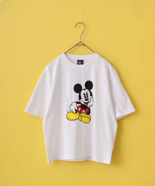MICKEY MOUSE（ミッキーマウス）の「MICKEY MOUSE ミッキーマウス オーバーＴシャツ KIDS（Tシャツ/カットソー・キッズ・ホワイト系1/ホワイト系2/チャコールグレー/アッシュグレー/ダークグリーン/オフホワイト/チャコールアッシュ/杢グレー/ヘザーチャコール/ホワイト系3/ベージュ/ネイビー/モカ/チャコール/ダークグリーン系1/ネイビー系1・110/120/130/140/150/160）」の3枚目の写真