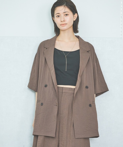 LAKOLE（ラコレ）の「【セットアップ対応・多機能付き】ハーフスリーブシアーWジャケット / 327796（テーラードジャケット・レディース・アイボリー/グレイッシュベージュ/チャコールグレー/オリーブ/ブラウン・FREE）」の4枚目の写真