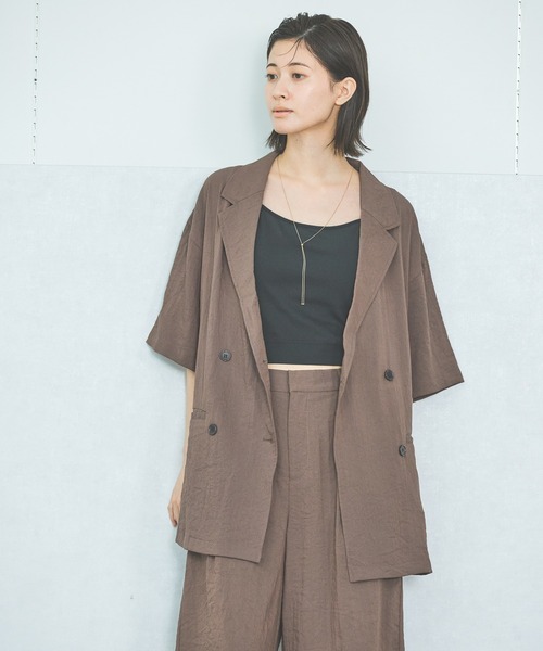 LAKOLE（ラコレ）の「【セットアップ対応・多機能付き】ハーフスリーブシアーWジャケット / 327796（テーラードジャケット・レディース・アイボリー/グレイッシュベージュ/チャコールグレー/オリーブ/ブラウン・FREE）」の9枚目の写真