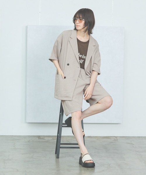 LAKOLE（ラコレ）の「【セットアップ対応・多機能付き】ハーフスリーブシアーWジャケット / 327796（テーラードジャケット・レディース・アイボリー/グレイッシュベージュ/チャコールグレー/オリーブ/ブラウン・FREE）」の13枚目の写真