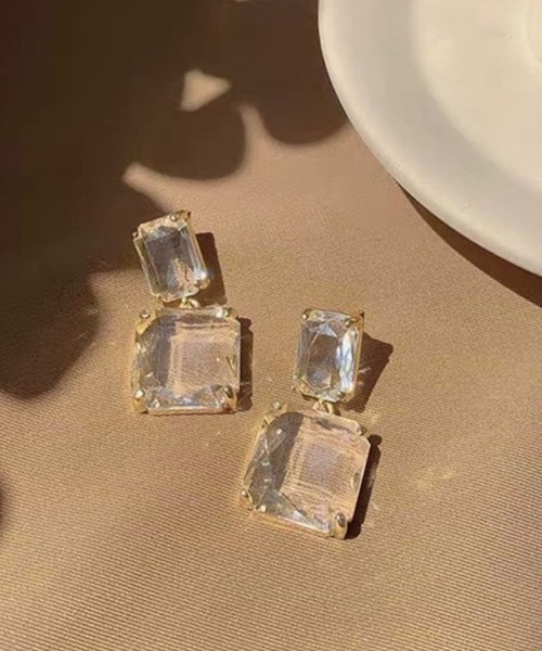 セール】スクエアクリスタルピアス（ピアス（両耳用