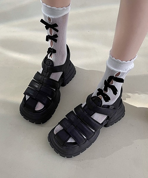 厚底 チャンキーヒール ソリッドカラー グラディエーター