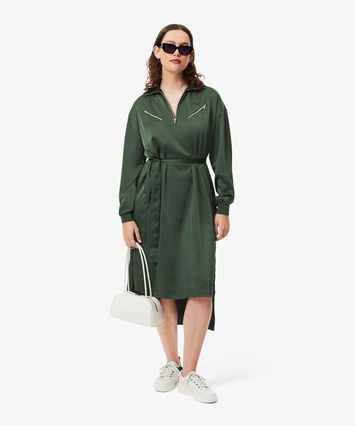 LACOSTE イエロー シャツワンピース M LACOSTE 鹿の子 ロングシャツワンピース イエロー 40大きい