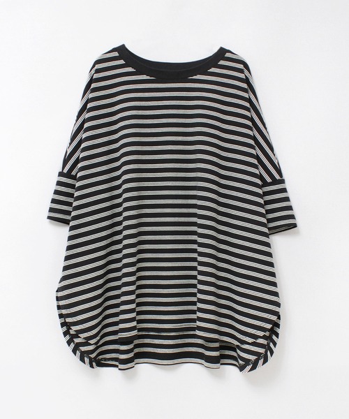 RNA-N（アールエヌエーエヌ）の「M2465 マイクロボーダールーズワイドＴ（Tシャツ/カットソー・レディース・グレー系その他/ブラウン系その他/ブラック×ホワイト・FREE）」の2枚目の写真