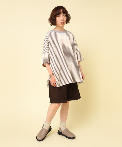 RNA-N（アールエヌエーエヌ）の「M2465 マイクロボーダールーズワイドＴ（Tシャツ/カットソー・レディース・グレー系その他/ブラウン系その他/ブラック×ホワイト・FREE）」の14枚目の写真