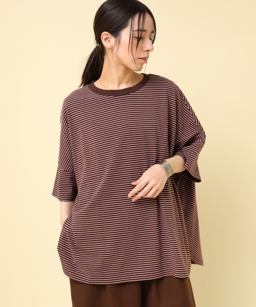 RNA-N（アールエヌエーエヌ）の「M2465 マイクロボーダールーズワイドＴ（Tシャツ/カットソー・レディース・グレー系その他/ブラウン系その他/ブラック×ホワイト・FREE）」の8枚目の写真