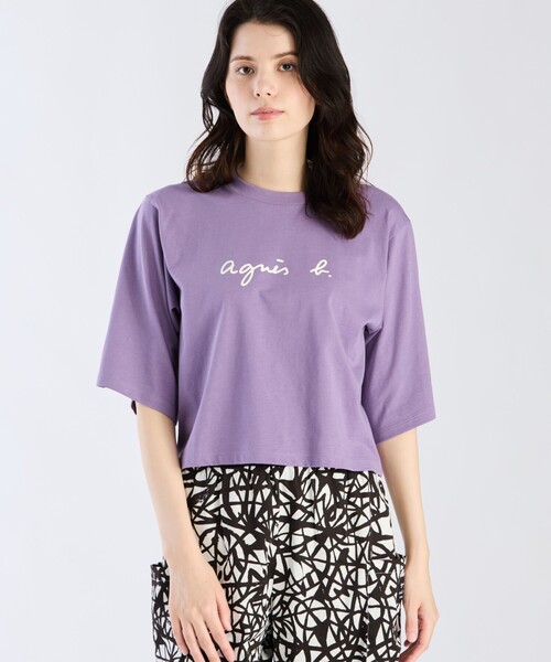 agnes b.（アニエスベー）の「ロゴ コットン 5分袖 Tシャツ "Yoko"（Tシャツ/カットソー・レディース・パープル系その他・3/1/2）」の2枚目の写真
